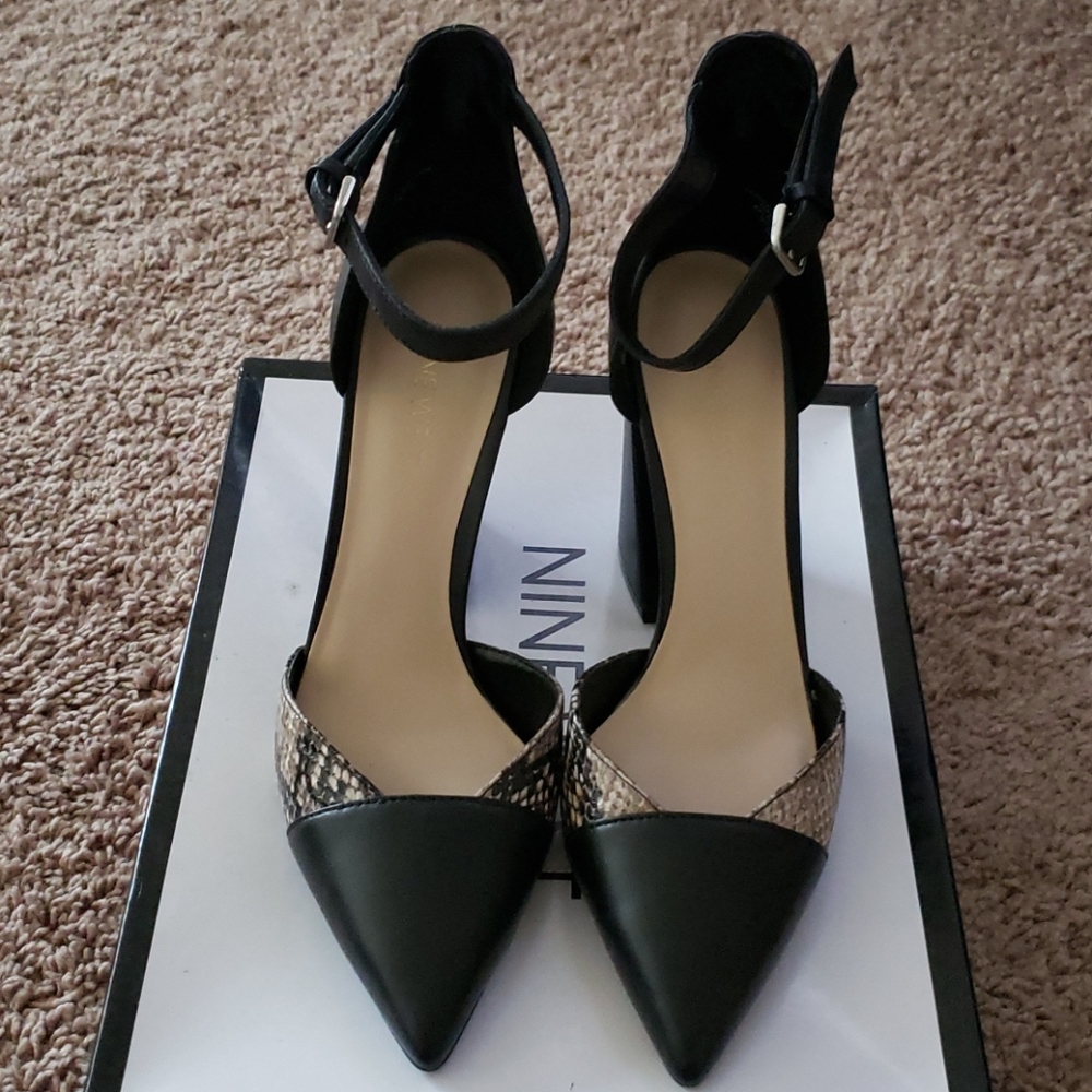 Nine West Hillianao Black Snake Heels